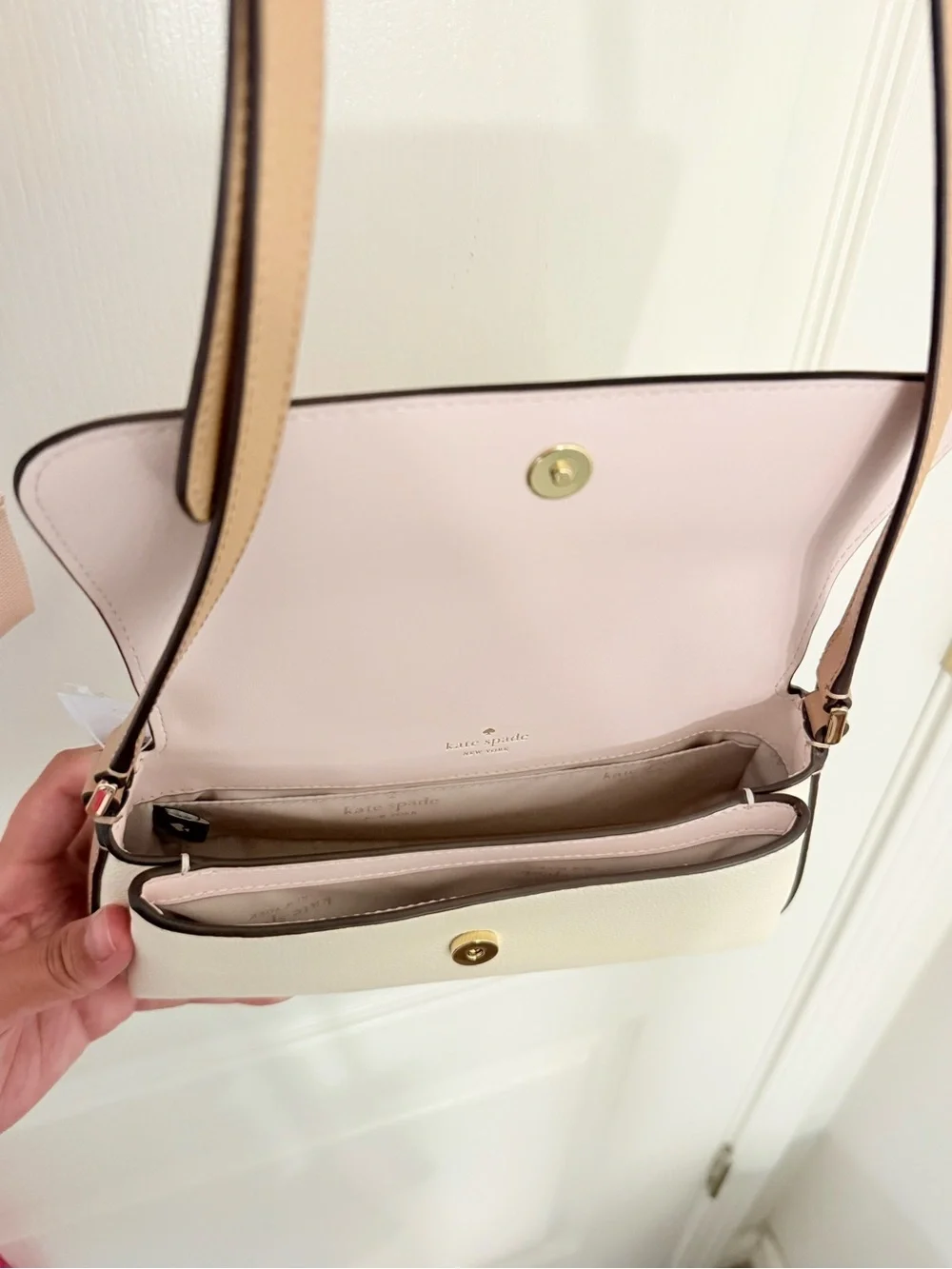 Kate Spade Pink & Cream Leather Crossbody with Adjustable Strap